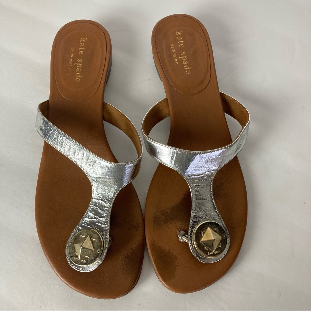 Kate Spade Flip Flop Sandals Silver Women’s Size 7